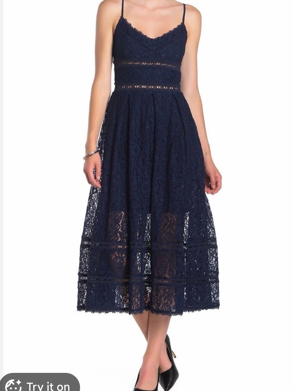 NSR Lace Midi Cocktail Dress in Navy M